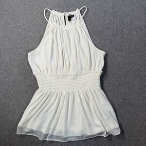 Express White Cinched Waist Top Women's Small Halter Sheer Overlay Lined